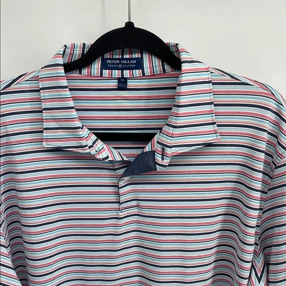 Peter Millar Performance striped golf tennis polo shirt sz XL